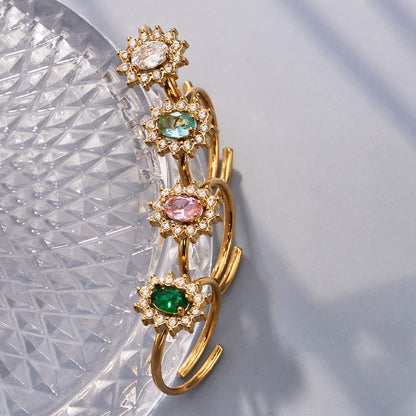 B廠【A703】跨境新款小眾設計小菊花開口戒指不鏽鋼鑲嵌鋯石花朵戒指組合
 26.04-3