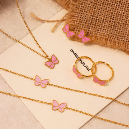 B廠【TXP261】ins小眾可愛蝴蝶滴油手鍊項鍊兒童飾品套裝不銹鋼鍍18k真金 25.05-5