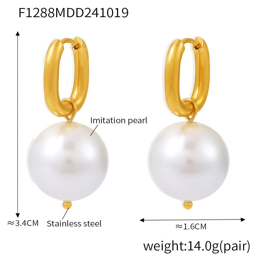 B廠【F1288】飾品 歐美新款U型耳環施家珍珠耳墜耳環不鏽鋼輕奢簡約耳飾 24.10-4