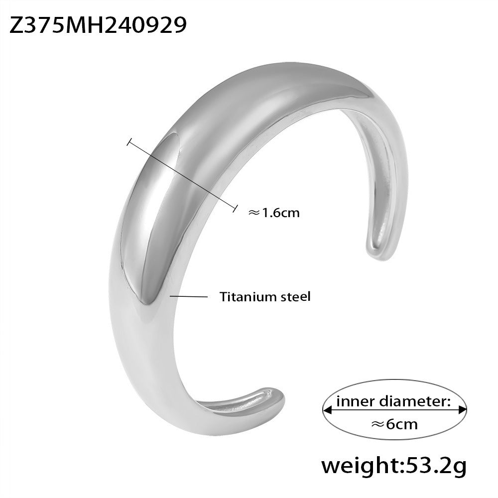 B廠【Z375】INS風歐美熱銷月牙狀C型開口鑄造光面手環鈦鋼鍍18K金簡約手飾品 24.10-2