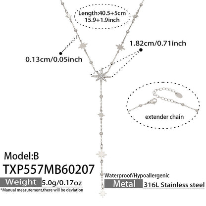 B廠【TXP557】歐美輕奢時尚新款5A鋯石六芒星Y字疊戴項鍊手鍊不鏽鋼ins飾品套裝
 26.03-2