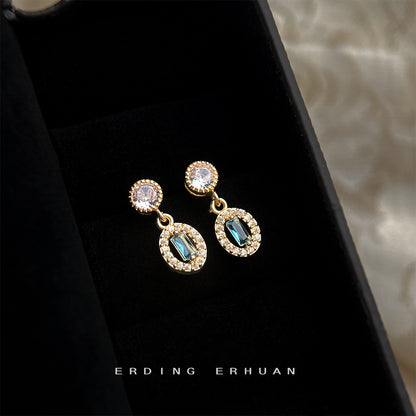 A廠【5706】微鑲鋯石實物很美！很閃！海藍寶色幾何迷你小巧通勤清新耳環耳環 25.03-3