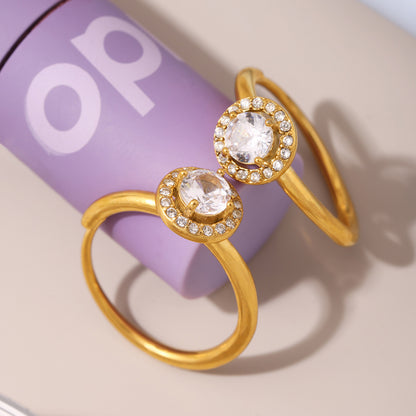 B廠【XA011】不鏽鋼側開口5A鋯石閃鑽戒指PVD電鍍食指戒輕奢感珠寶配件 25.03-3