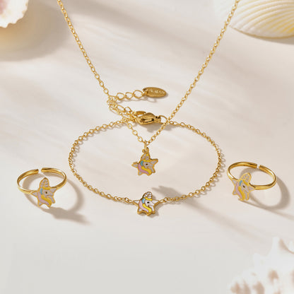 B廠【TXP313】飾品卡通可愛獨角獸滴油項鍊手鍊戒指套裝不銹鋼材質 25.07-3