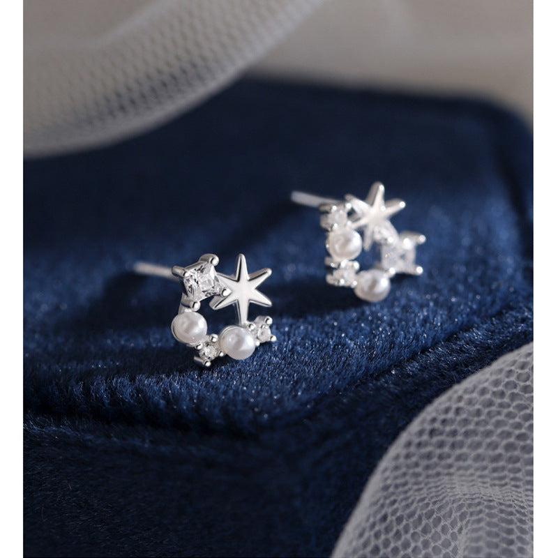 F廠【XDQ11348E】S999純銀簡約氣質六芒星耳環女甜美精緻仿珍珠高級感百搭耳飾
 25.11-2