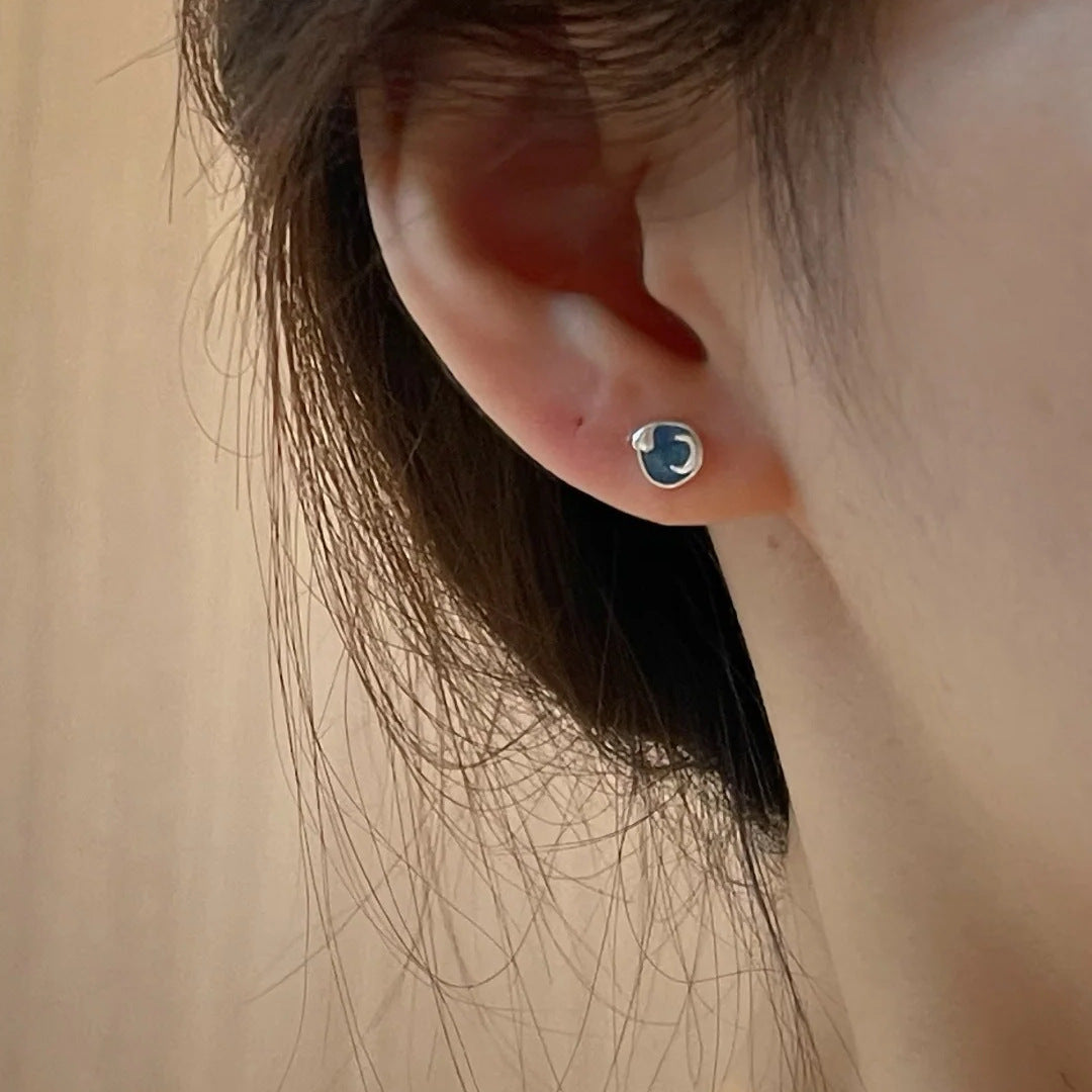 E廠【XDQ11376E】S999純銀不對稱月亮太陽耳環女時尚個性暈染琺瑯通勤百搭耳飾
 25.11-4