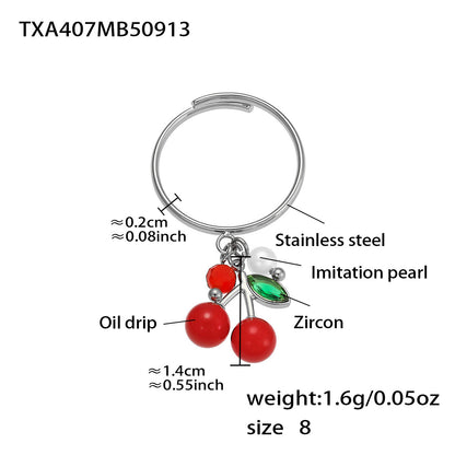 B廠【TXP407】跨境新品不鏽鋼滴油彩色櫻桃吊墜耳環項鍊手鍊戒指手鐲套裝
 25.09-4
