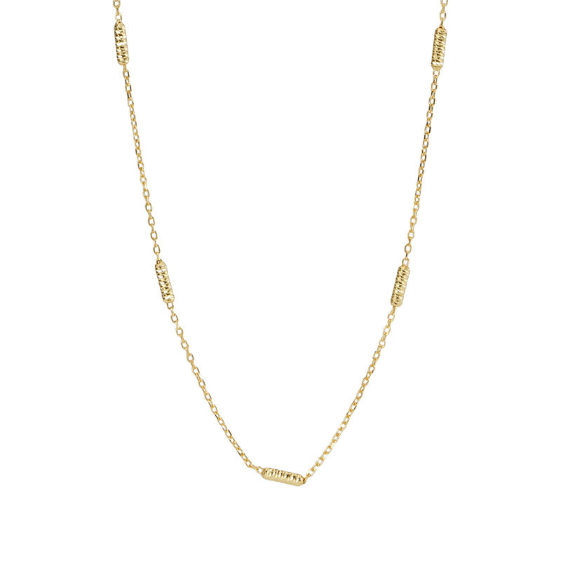 F廠【DQ2131N】S925純銀車花珠間珠十字鏈素鏈時尚簡約撞擊色疊戴鎖骨鍊女 25.02-3