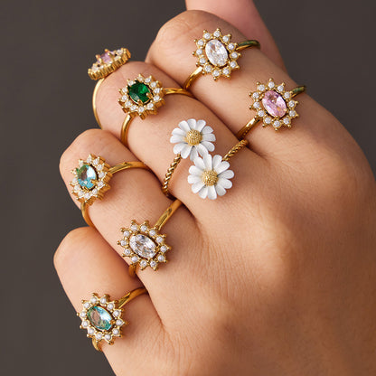 B廠【A703】跨境新款小眾設計小菊花開口戒指不鏽鋼鑲嵌鋯石花朵戒指組合
 26.04-3