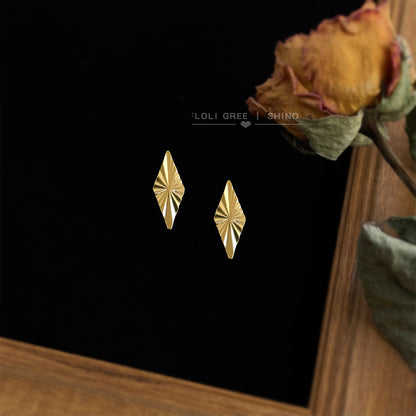 A廠【6647】厚鍍18K真金！車花切割面925銀針菱形幾何輕奢風簡約耳環女耳環
 25.08-5