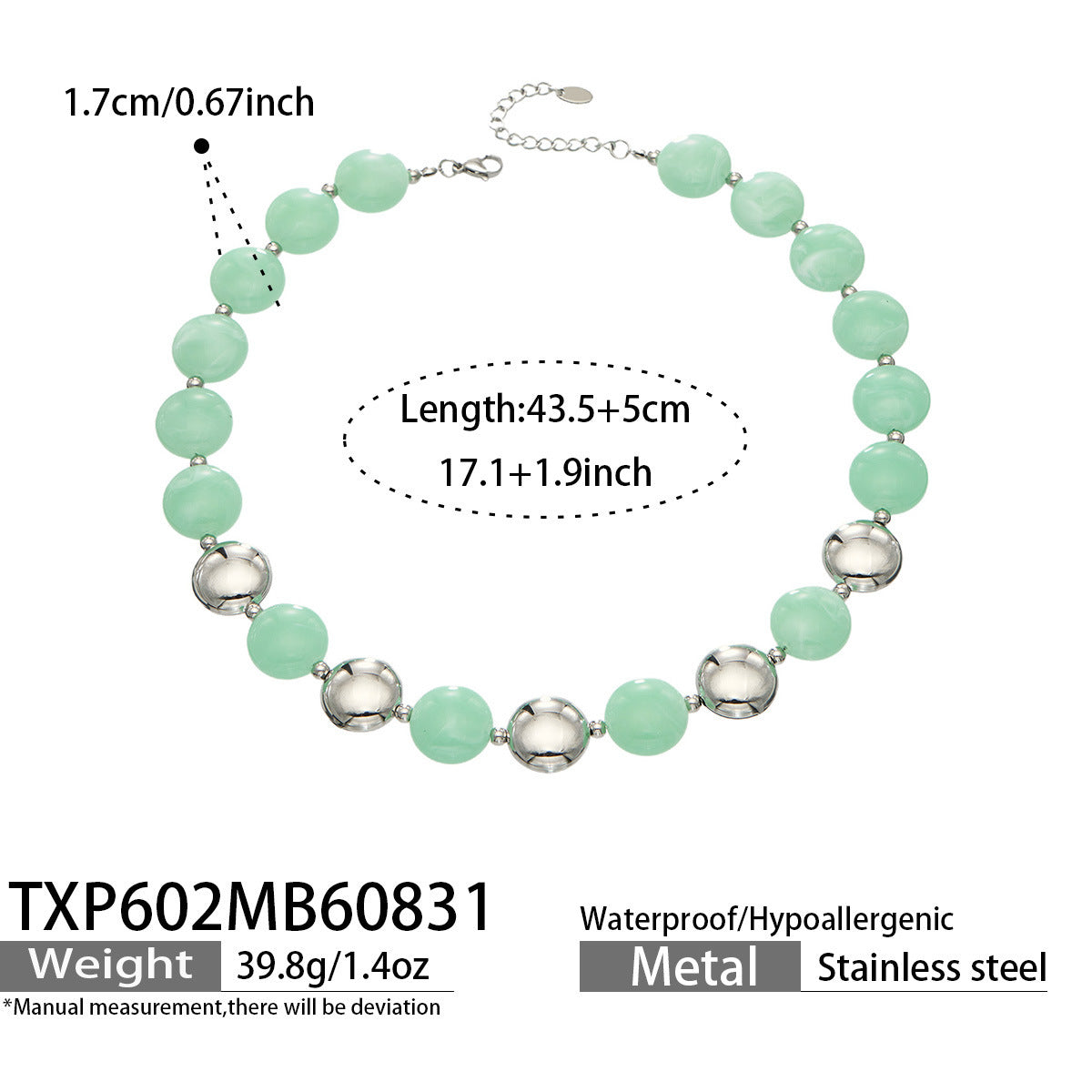 B廠【TXP602】跨境時尚復古鈦鋼樹脂圓珠女個性設計感氣質手鍊鎖骨鏈套裝 26.09-1