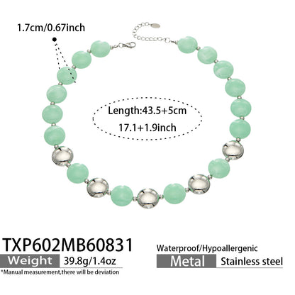 B廠【TXP602】跨境時尚復古鈦鋼樹脂圓珠女個性設計感氣質手鍊鎖骨鏈套裝 26.09-1