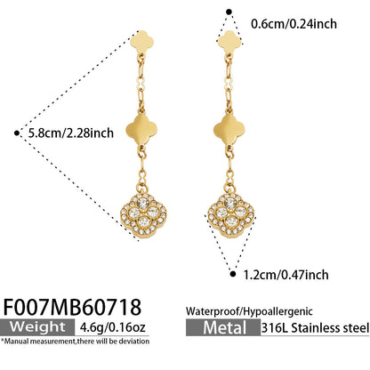 B廠【F007】清新甜美不鏽鋼鍍18k金 四葉花滿鋯石吊墜耳環高級感輕奢女飾品
 26.07-4
