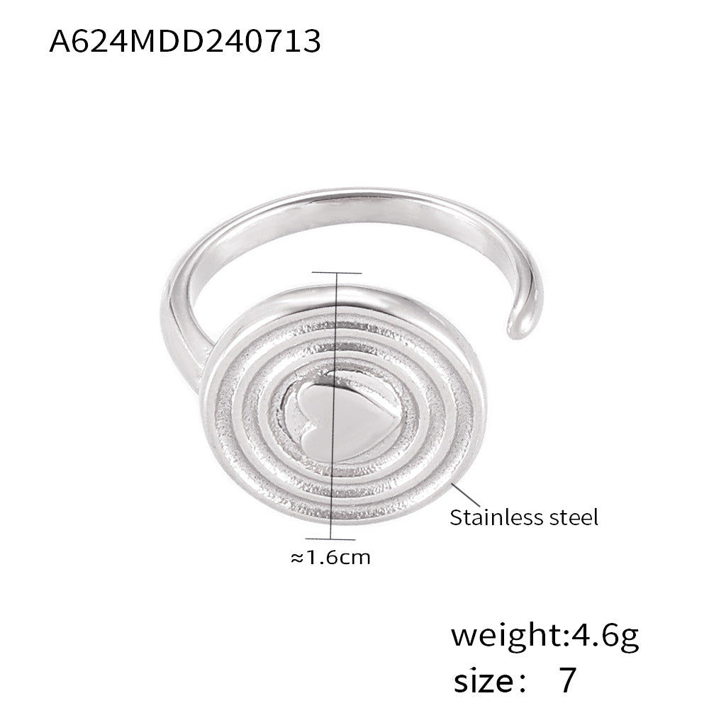 B廠【A623】歐美chic風愛心錘紋戒指不鏽鋼鍍18k金開口復古設計小眾氣質飾品 24.07-3