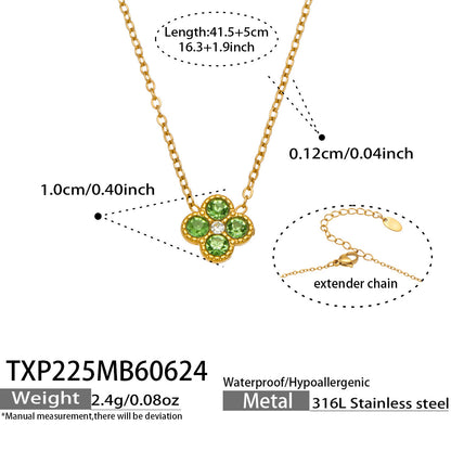 B廠【TXP225】跨境時尚花朵鑲水鑽耳釘ins小眾精緻女士項鍊首飾套裝不銹鋼飾品 26.07-1