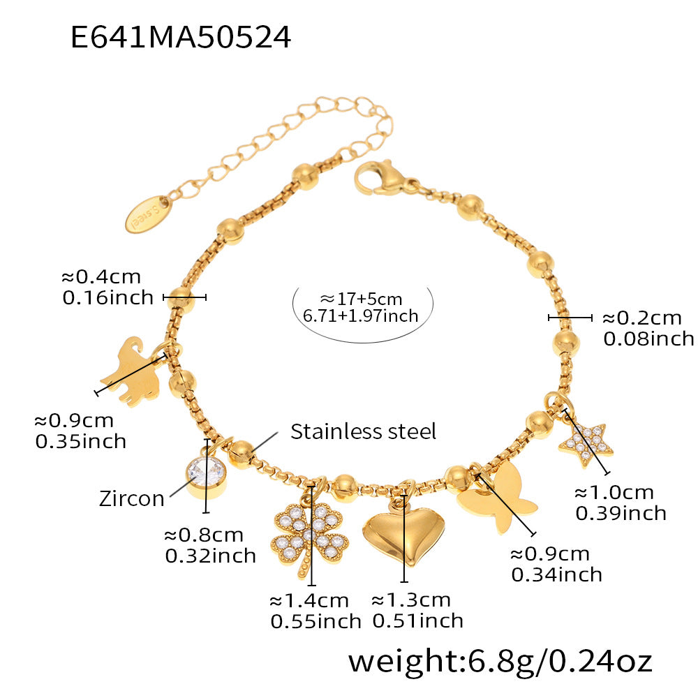 B廠 【E638】INS風不鏽鋼18k真金5A鋯石幾何多配件DIY手鍊腳鍊夏日飾品 25.06-1