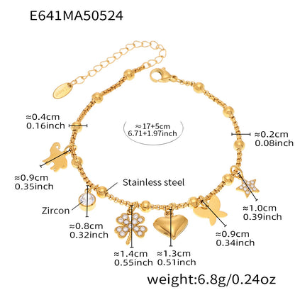 B廠 【E638】INS風不鏽鋼18k真金5A鋯石幾何多配件DIY手鍊腳鍊夏日飾品 25.06-1