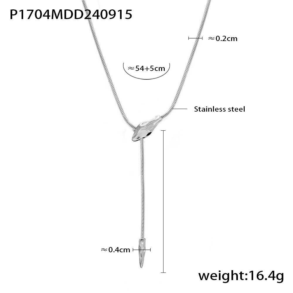 B廠【P1704】歐美幾何可調式不鏽鋼蛇頭項鍊女跨境時尚新款chic風個性氣質項鍊飾 24.09-4