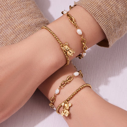 B廠【E252】歐美ins簡約時尚設計5A鋯石小熊吊墜原子手鍊不鏽鋼跨國氣質手飾
 26.03-2