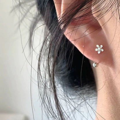 E廠【XDQ10547E】S999純銀韓系簡約花朵U型耳環女小眾百搭擰螺絲精緻耳環耳飾
 26.07-5