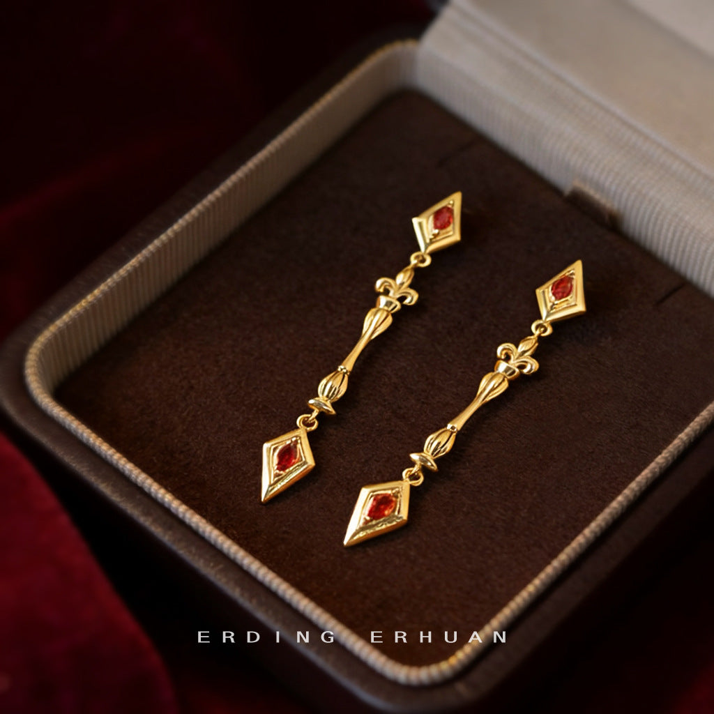 A廠【7385】原創鳶尾花時尚高級感長款流蘇微鑲鋯石氣質輕奢風新款耳環女
 26.01-4