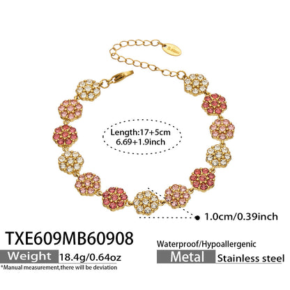 B廠【TXP609】氣質彩色鑲鋯石花瓣不銹鋼項鍊手鍊耳環小眾女士潮酷超閃套裝飾品
 26.09-3