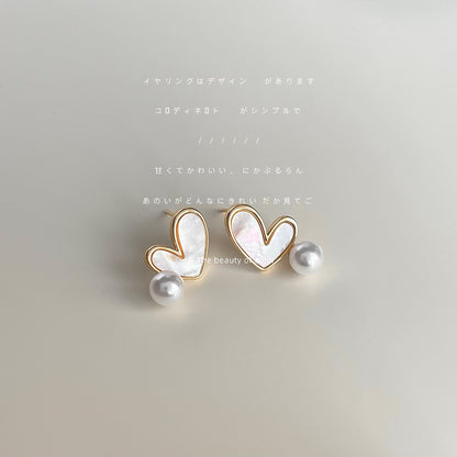 A廠【3061】天然貝殼愛心耳環甜美可愛設計感心型珍珠高級感氣質通勤百搭耳飾 25.01-2