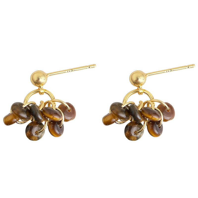 A廠【6881】文藝復古美拉德風天然石虎眼石手工藝設計感小流蘇耳環飾品
 25.11-4