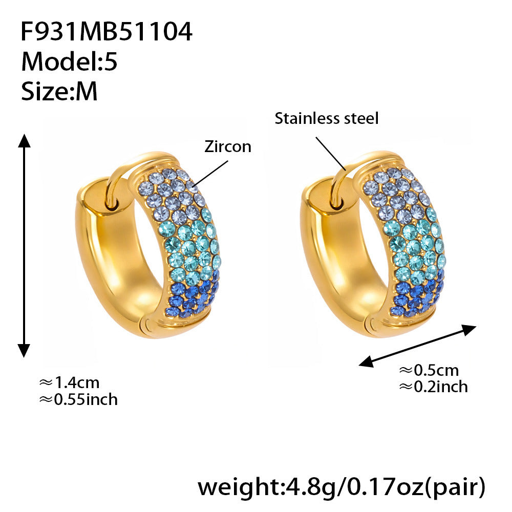 B廠【F931】彩色鋯石拼色圓圈耳環大中小尺寸耳扣不銹鋼鍍18k真金飾品
 25.11-2