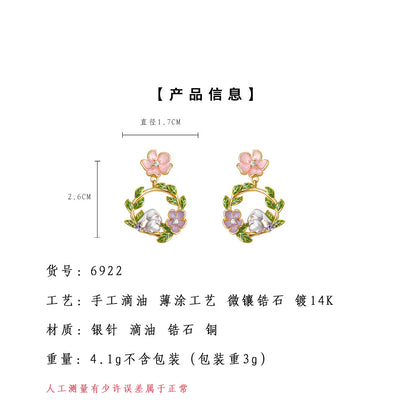 A廠【6922】原創森系童話故事！ 925銀針彩繪花環兔子可愛甜美小香風耳飾 耳環
 25.10-4