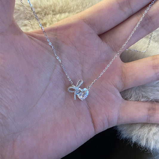 F廠【XDQ0468N】小眾輕奢高級感鎖骨鏈S999純銀甜美少女心蝴蝶結愛心鋯石項鍊
 25.11-1