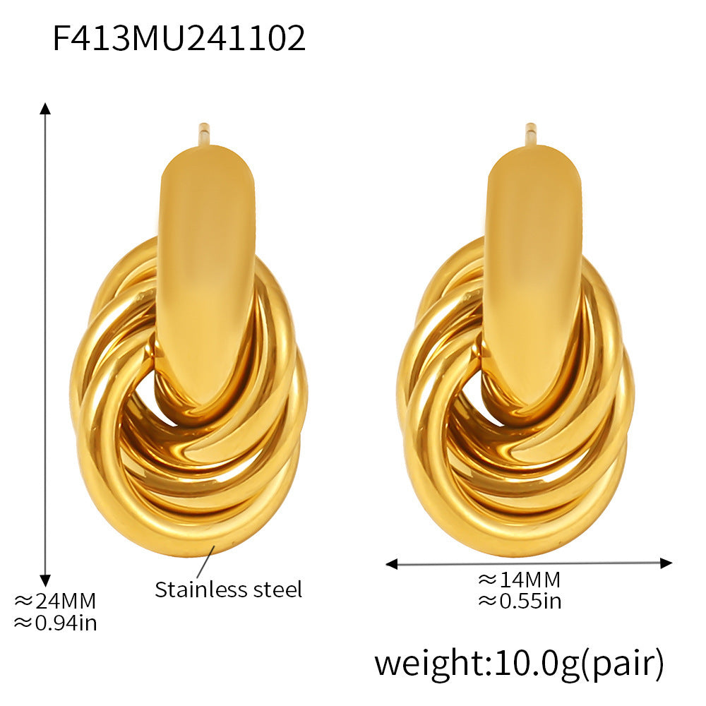 B廠【F413】 時尚簡約圓圈線條纏繞耳環小眾設計輕奢感不銹鋼鍍18K真金 24.11-2