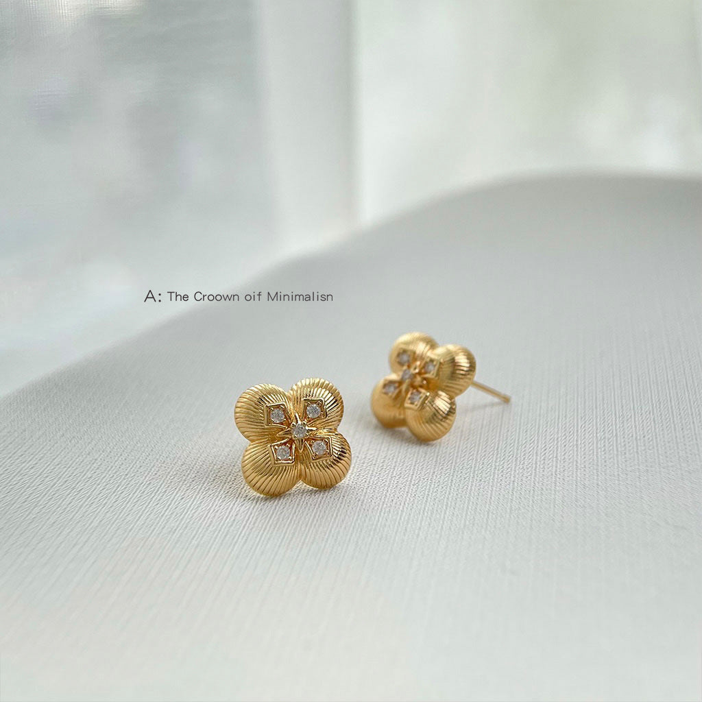 A廠【6545】時尚高級感微鑲鋯石925銀針電鍍14K四葉花新款耳環女飾品
 25.11-3