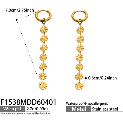 B廠【F1538】歐美跨境新款金屬圓片批花形流蘇耳環不鏽鋼鍍18k真金不掉色耳飾
 26.04-3