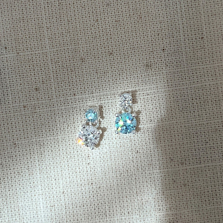 E廠【XDQ11480E】S999純銀韓藍白鋯石耳環女簡約高級感幾何圓形不對稱耳飾潮
 26.09-3