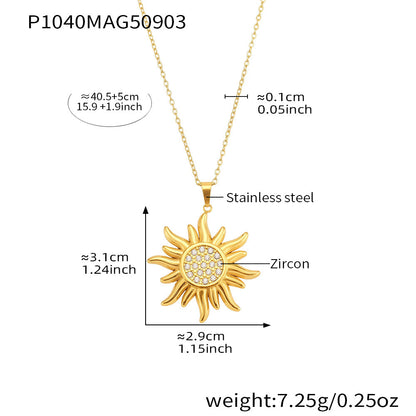 B廠【P1040】歐美跨境超閃5A鋯石太陽吊墜鎖骨項鍊不鏽鋼材質18k鍍真金
 25.09-2