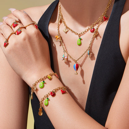 B廠【TXP422】跨境設計5A鋯石彩色滴油夏日水果多配件吊墜項鍊手鍊套裝女
 25.10-4