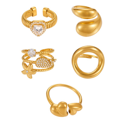 B廠【A293】小眾設計精緻戒指組合輕奢幾何愛心造型指環不銹鋼材質飾品 25.08-5