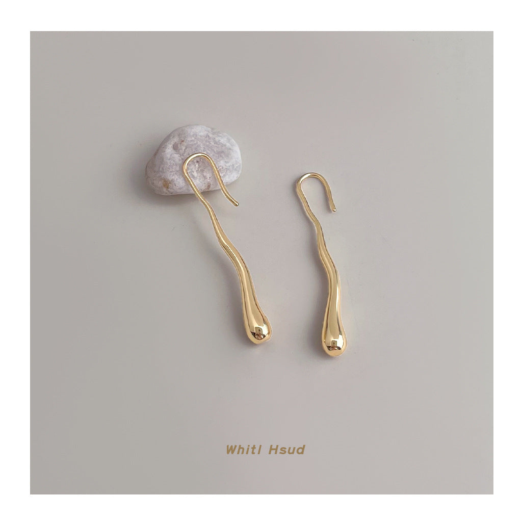 C廠【6919】時尚高級感電鍍14K簡約通勤輕奢風異形不規則長水滴耳飾 耳環女
 25.10-4