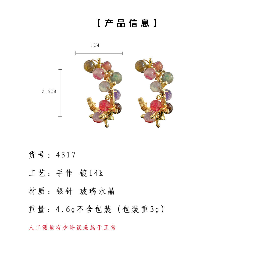 C廠【4317】森系超仙甜美鍍14K手工設計感幾何花環耳環女2024年夏日新款耳環 24.06-3