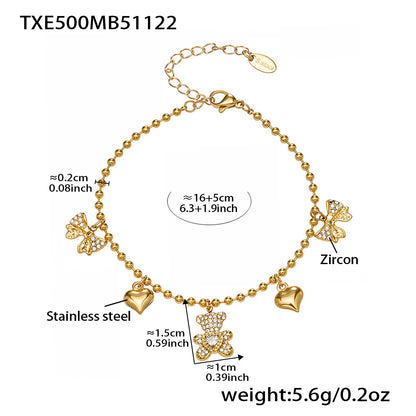 B廠【TXP500】不銹鋼5A鋯石滿鑽小熊蝴蝶結愛心多配件吊墜項鍊手鍊耳環首飾套裝
 25.11-4