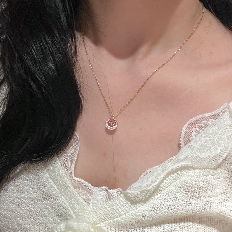 F廠【DQ1243N】S925純銀輕奢小眾跳動的心項鍊女玫瑰金粉鋯高級感吊墜鎖骨鏈
 25.10-1