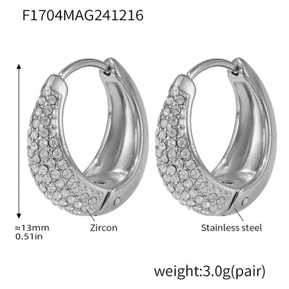 B廠【F1704】藍松石絢彩鋯石圓圈耳環氣質耳扣通勤耳環不鏽鋼鍍18K真金
 26.06-1