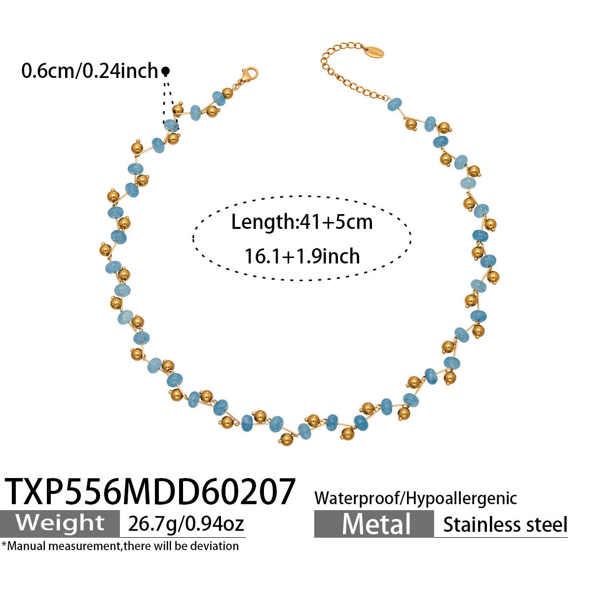 B廠【TXP556】歐美ins小眾時尚設計天然切割水晶石手工項鍊手鍊套裝不鏽鋼飾品
 26.03-2