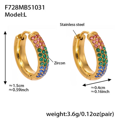 B廠【F728】高質感滿鋯三排鑽球面U型耳扣鍍18k真金輕奢百搭不鏽鋼耳環
 25.11-1