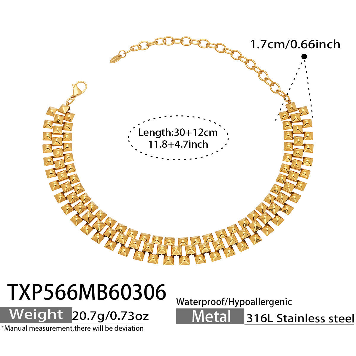 B廠【TXE566】歐美時尚輕奢三排鉚釘手工組裝項鍊手鍊套裝不銹鋼保色跨境飾品潮
 26.03-2