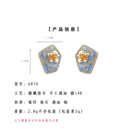 A廠【6870】原創茶花設計師款霧霾藍色秋冬熱賣新款小眾個性耳環耳環飾品
 25.10-1