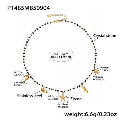 B廠【P1485】歐美飾品不鏽鋼海洋風海星滿鑽DIY吊墜天然水晶碎石項鍊女
 25.09-2