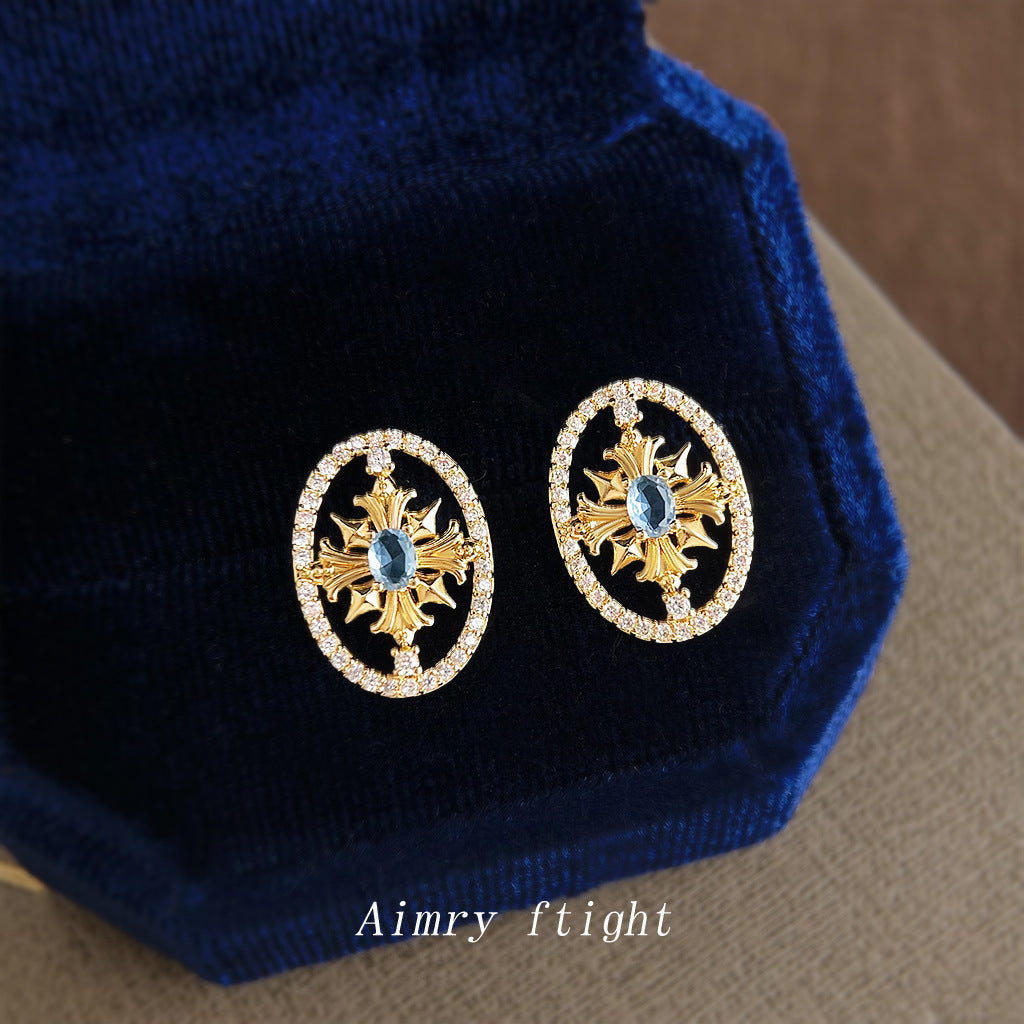 A廠【7675】【羅浮宮】原始微鑲鋯石鳶尾花元素幾何圓花耳飾銀針耳釘
 26.08-4