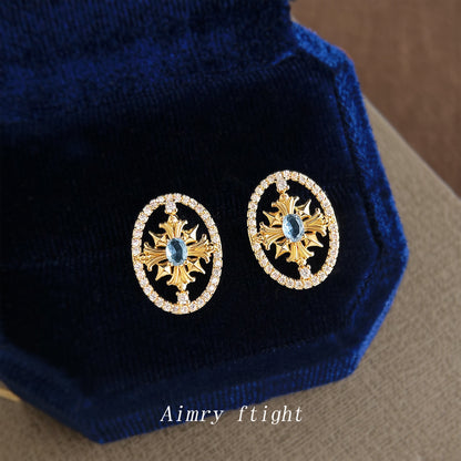 A廠【7675】【羅浮宮】原始微鑲鋯石鳶尾花元素幾何圓花耳飾銀針耳釘
 26.08-4